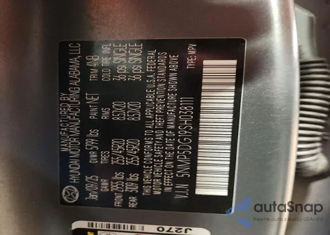 2025 Hyundai Santa Fe Calligraphy z USA, uszkodzony, nr VIN 5NMP5DG19SH038111